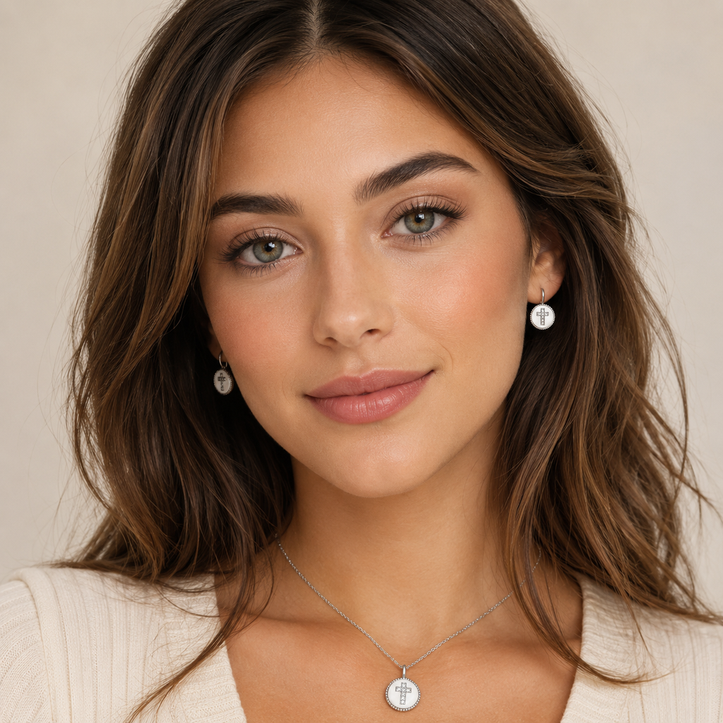 Sterling Silver Cubic Zirconia Cross Disc Necklace – NAVYA LONDON