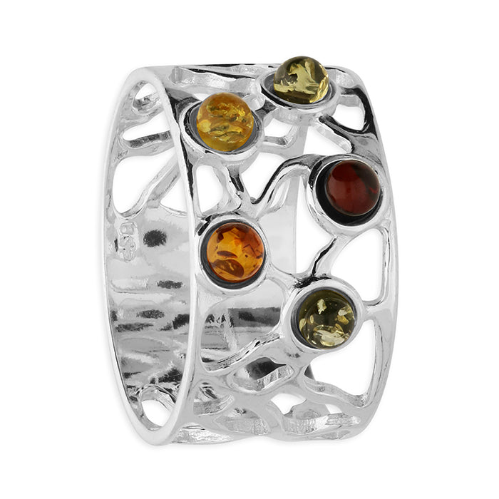 navyalondon, mixed band, silver ring, amber ring, decorative silver band,